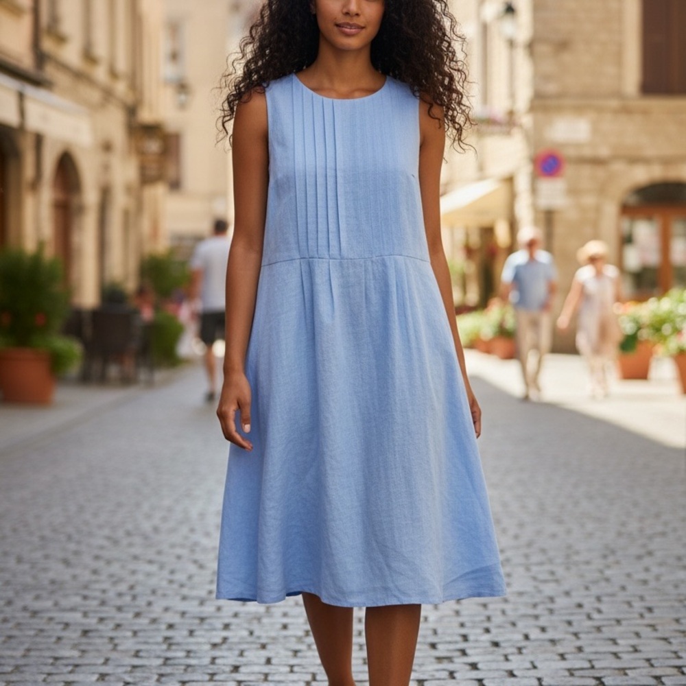 Lauren Ralph Lauren Sleeveless Pintuck Midi Dress in Light Blue